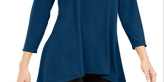 Blusa feminina Alfani lisa, azul-petróleo, tamanho pequeno G