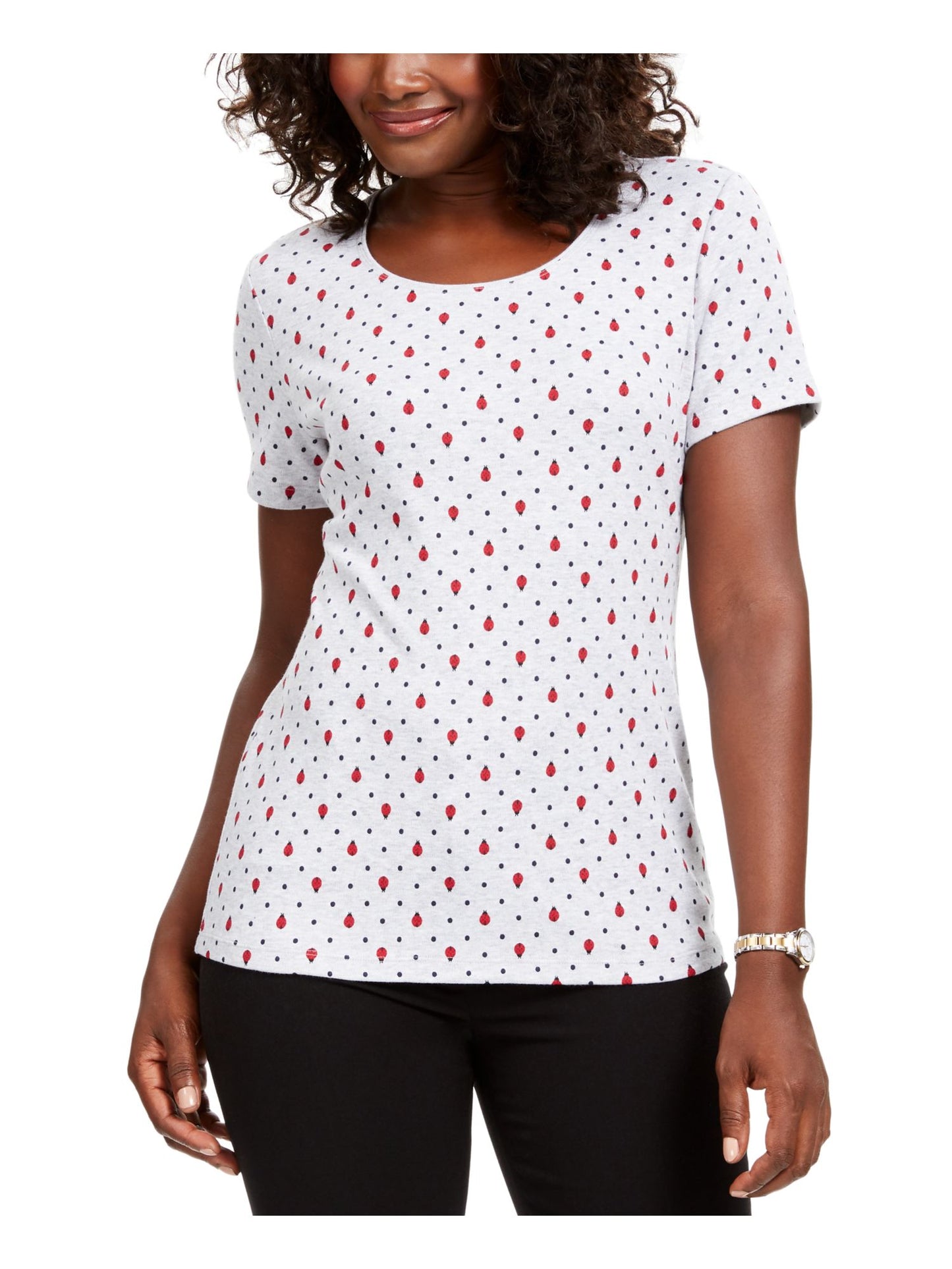Camiseta feminina Karen Scott manga curta cinza tamanho P