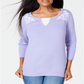 Blusa feminina Karen Scott de algodão bordado com camadas, roxa, tamanho X-G