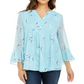 Charter Club Blusa Feminina Estampada com Babados Duplos Azul Tamanho X-S