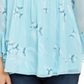 Charter Club Blusa Feminina Estampada com Babados Duplos Azul Tamanho X-S