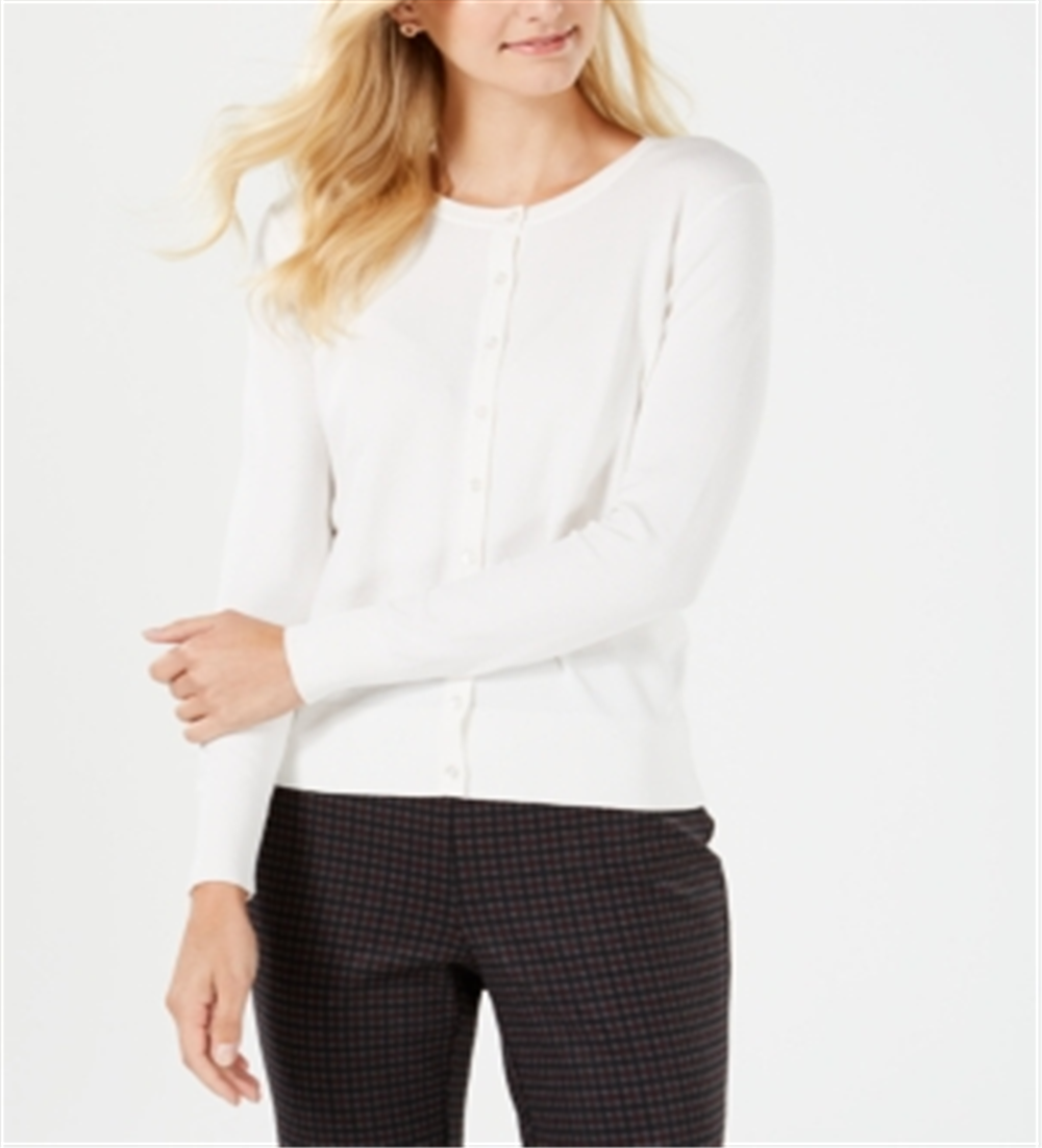 Cardigan feminino de manga comprida com botões na frente, tamanho XX-G, branco