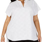 Blusa texturizada feminina Alfani Plus com decote dividido, branca, tamanho 2X