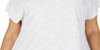 Blusa texturizada feminina Alfani Plus com decote dividido, branca, tamanho 2X