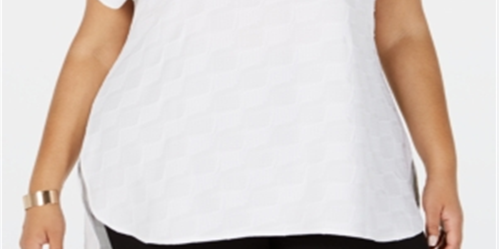Blusa texturizada feminina Alfani Plus com decote dividido, branca, tamanho 2X