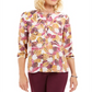 JM Collection Top feminino estampado com pregas nas costas, roxo, tamanho pequeno e pequeno