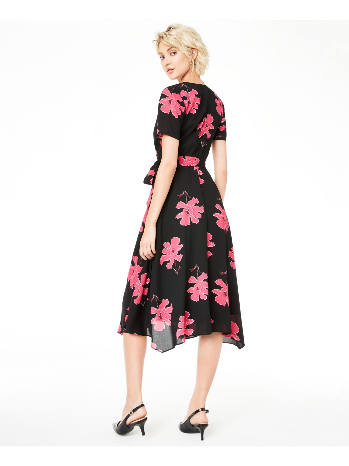 Vestido midi de chiffon floral Alfani feminino, preto, tamanho 2, pequeno