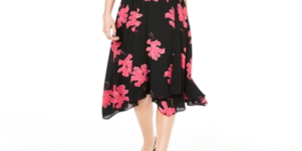 Vestido midi de chiffon floral Alfani feminino, preto, tamanho 2, pequeno