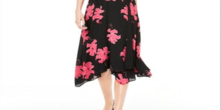 Vestido midi de chiffon floral Alfani feminino, preto, tamanho 2, pequeno