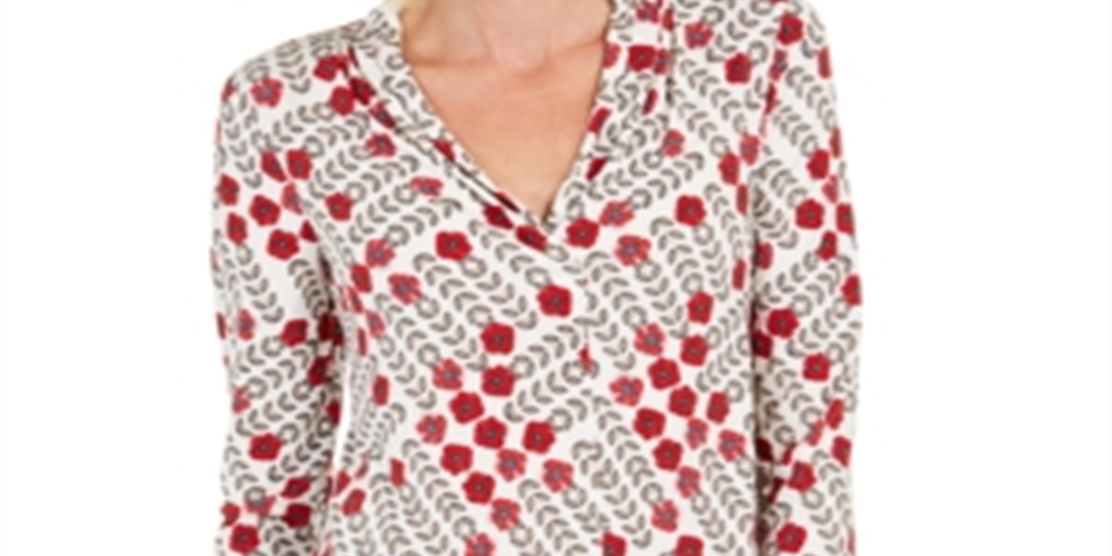 Top feminino estampado com decote em V, tamanho XX-G, branco, Charter Club
