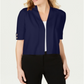 Cardigan feminino JM Collection com frente aberta e mangas curtas, azul, tamanho grande
