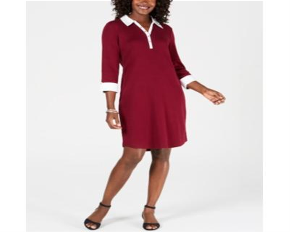 Vestido-camisa de algodão com acabamento contrastante Karen Scott feminino, vermelho, tamanho pequeno G