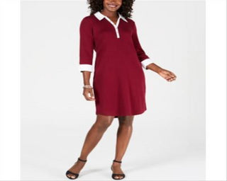 Vestido-camisa de algodão com acabamento contrastante Karen Scott feminino, vermelho, tamanho pequeno G