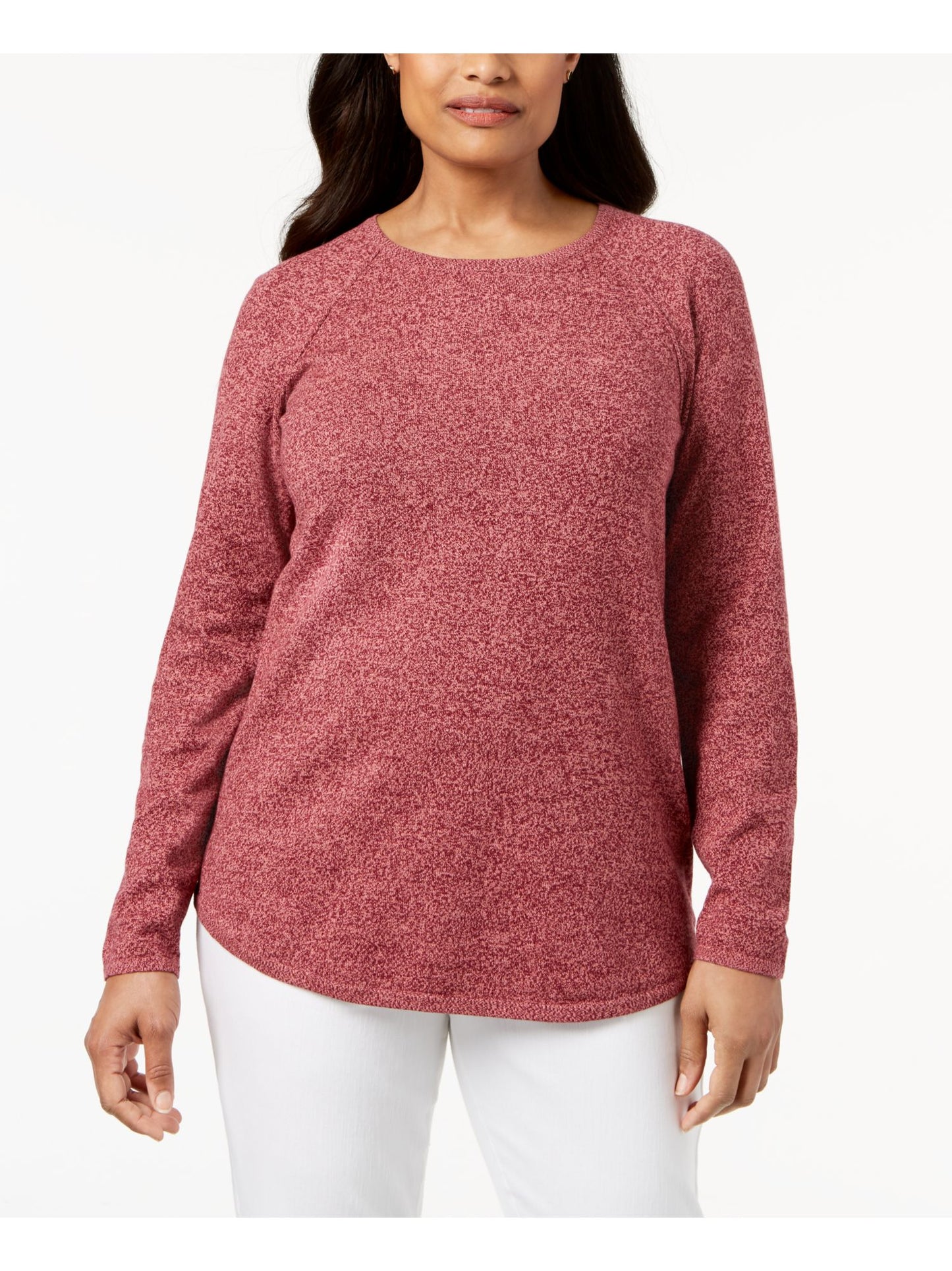 Camiseta feminina Karen Scott com gola redonda e manga comprida, vermelha, tamanho pequeno médio