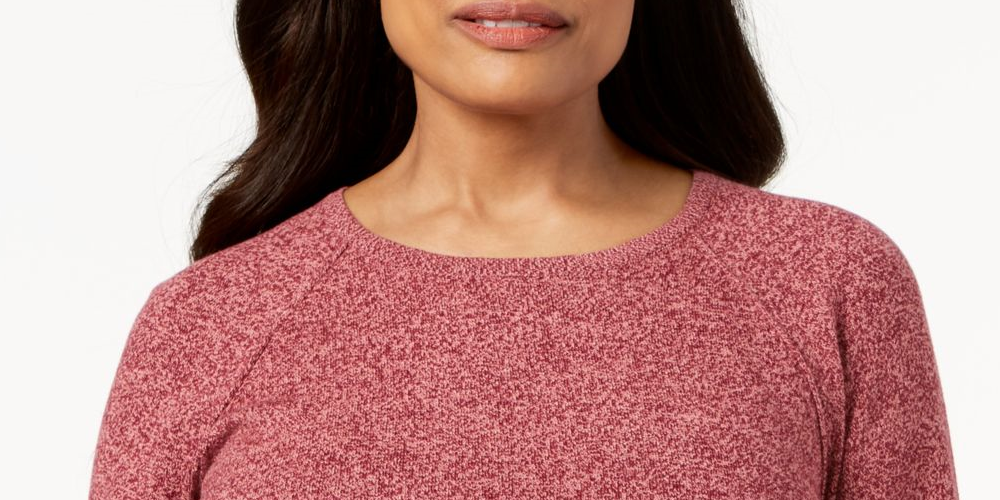 Camiseta feminina Karen Scott com gola redonda e manga comprida, vermelha, tamanho pequeno médio