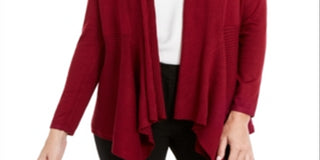 Cardigan feminino JM Collection com nervuras mistas e botões, vermelho, tamanho pequeno GG
