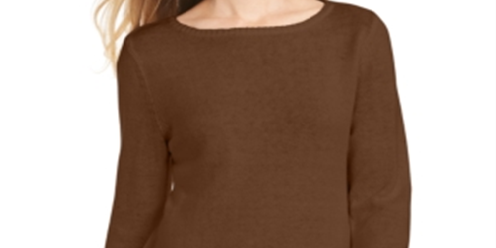 Blusa feminina com estampa canelada e manga comprida, gola redonda, tamanho pequeno e médio, estilo &amp; co