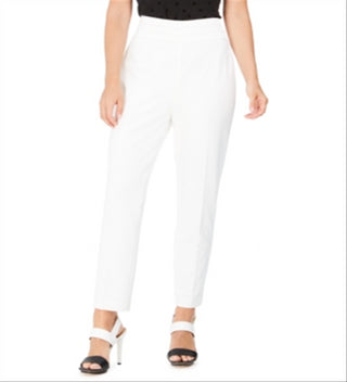 Calça social feminina Calvin Klein com cintura plissada e ajuste slim, branca, tamanho 6