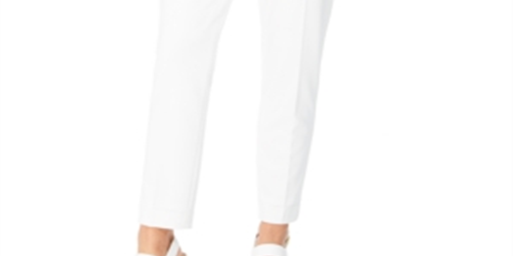 Calça social feminina Calvin Klein com cintura plissada e ajuste slim, branca, tamanho 6