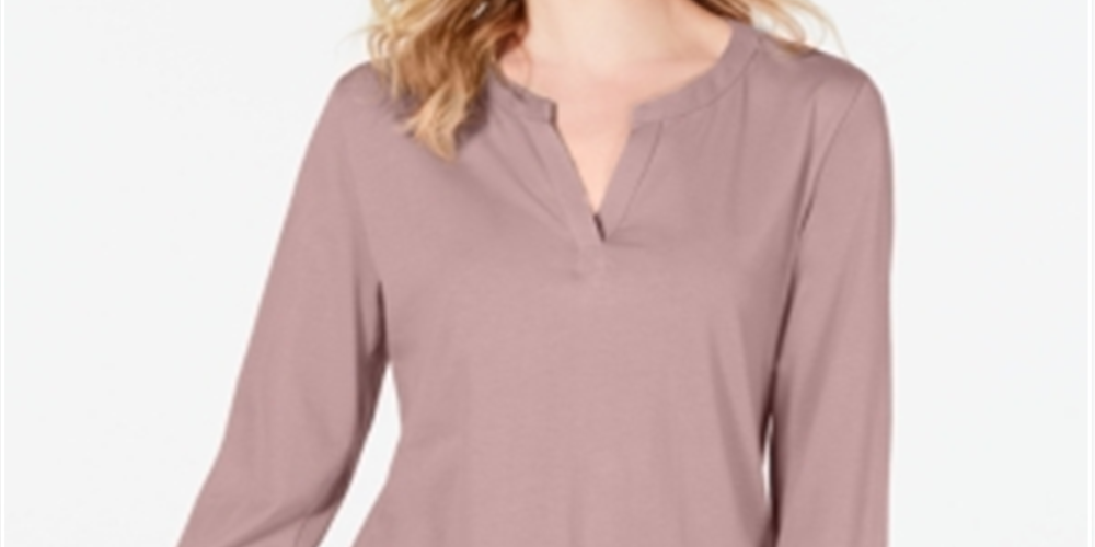 Charter Club Supima Cotton Top Feminino com Gola Dividida Rosa Tamanho P