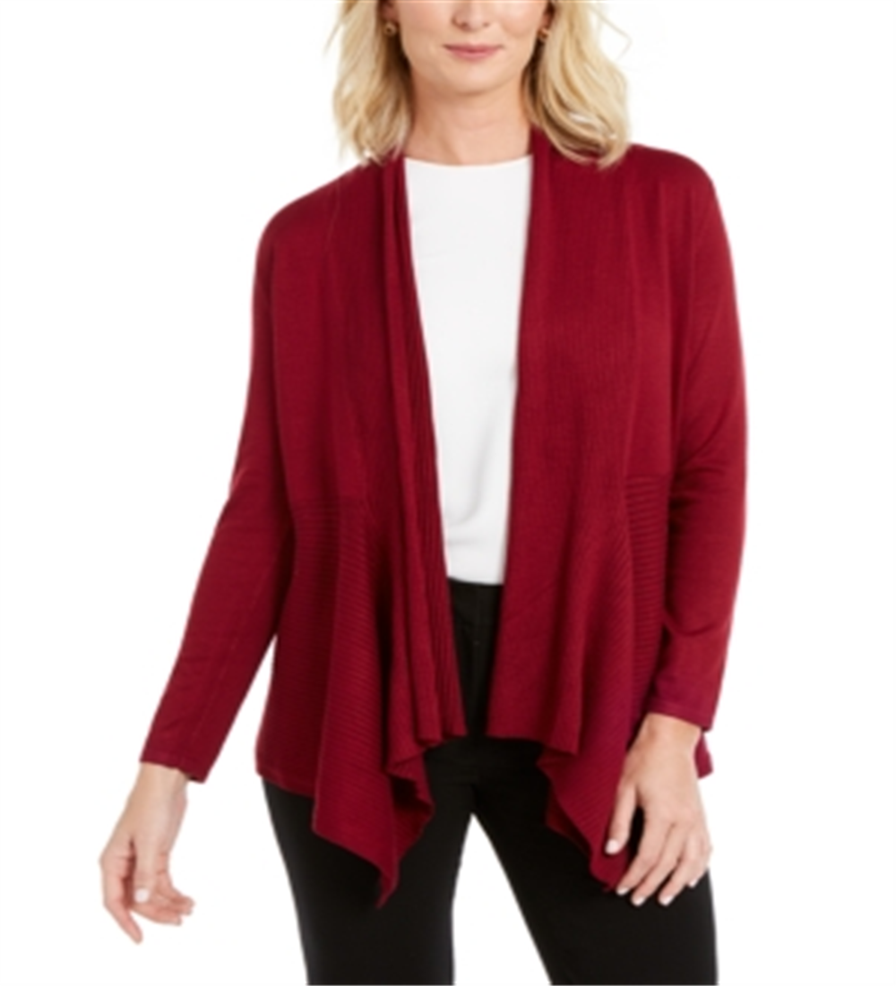 Cardigan feminino canelado com bainha em lenço, tamanho médio, vermelho, da coleção JM