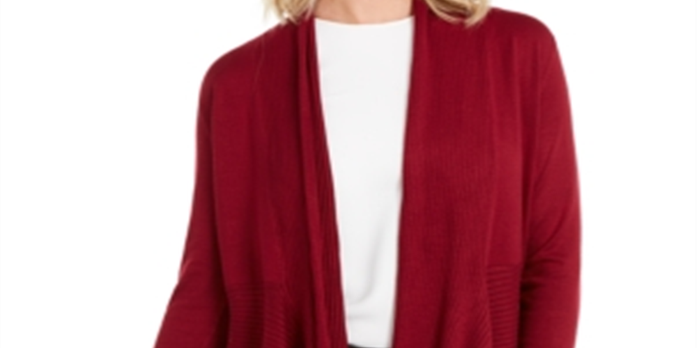 Cardigan feminino canelado com bainha em lenço, tamanho médio, vermelho, da coleção JM