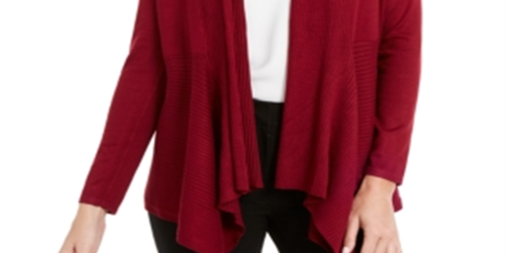 Cardigan feminino canelado com bainha em lenço, tamanho médio, vermelho, da coleção JM
