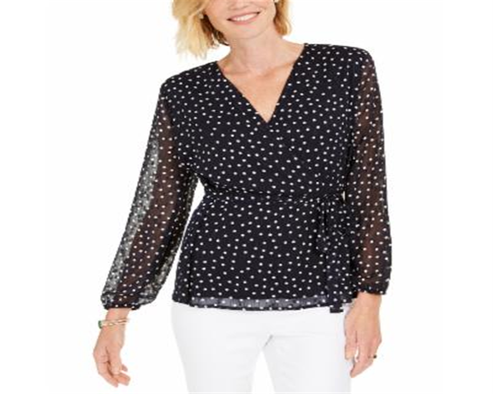 Charter Club Top feminino com bolinhas, azul, tamanho pequeno