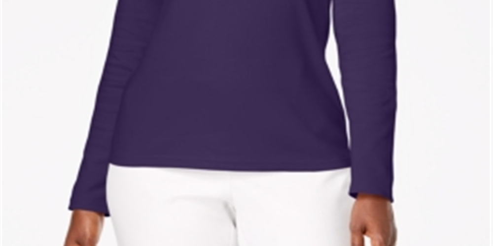 Karen Scott Blusa Feminina de Algodão com Decote Redondo Roxo Tamanho Pequeno Médio