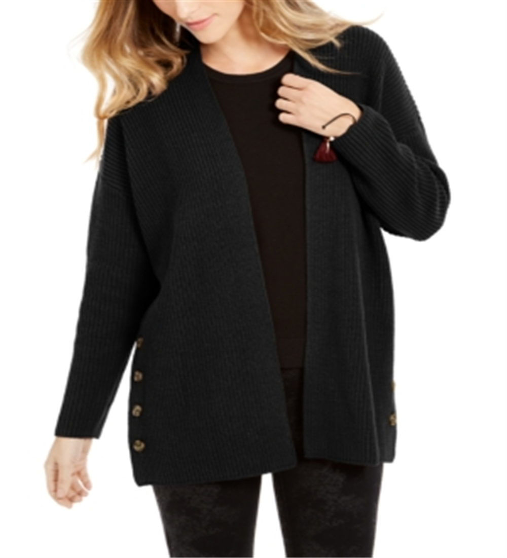 Cardigan grande feminino com botões laterais da Style &amp; Co, preto, tamanho médio