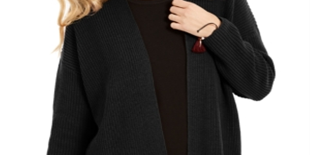 Cardigan grande feminino com botões laterais da Style &amp; Co, preto, tamanho médio