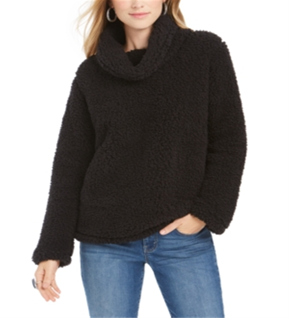 Suéter feminino estilo &amp; co com gola alta e forro de lã sintética sherpa, tamanho pequeno e grande, preto