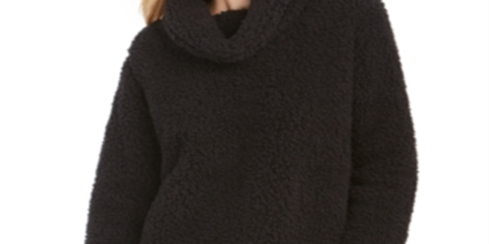Suéter feminino estilo &amp; co com gola alta e forro de lã sintética sherpa, tamanho pequeno e grande, preto