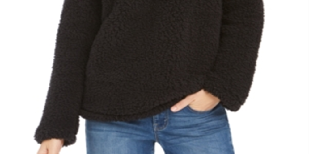 Suéter feminino estilo &amp; co com gola alta e forro de lã sintética sherpa, tamanho pequeno e grande, preto