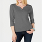 Camisa Henley de algodão feminina Karen Scott, cor carvão, tamanho pequeno GG