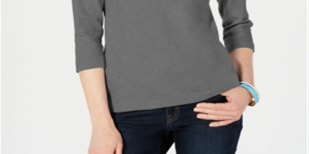 Camisa Henley de algodão feminina Karen Scott, cor carvão, tamanho pequeno GG