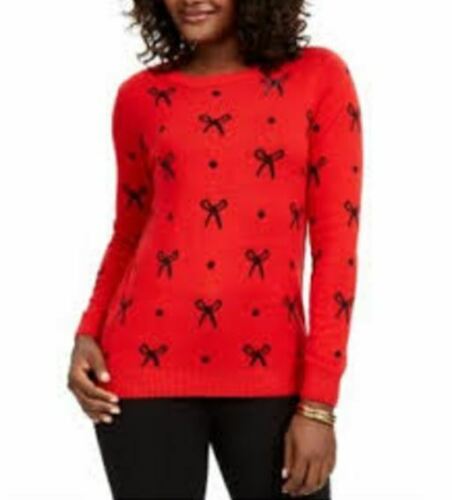 Suéter feminino Charter Club Reese com contas e laço pontilhado, vermelho, tamanho extragrande