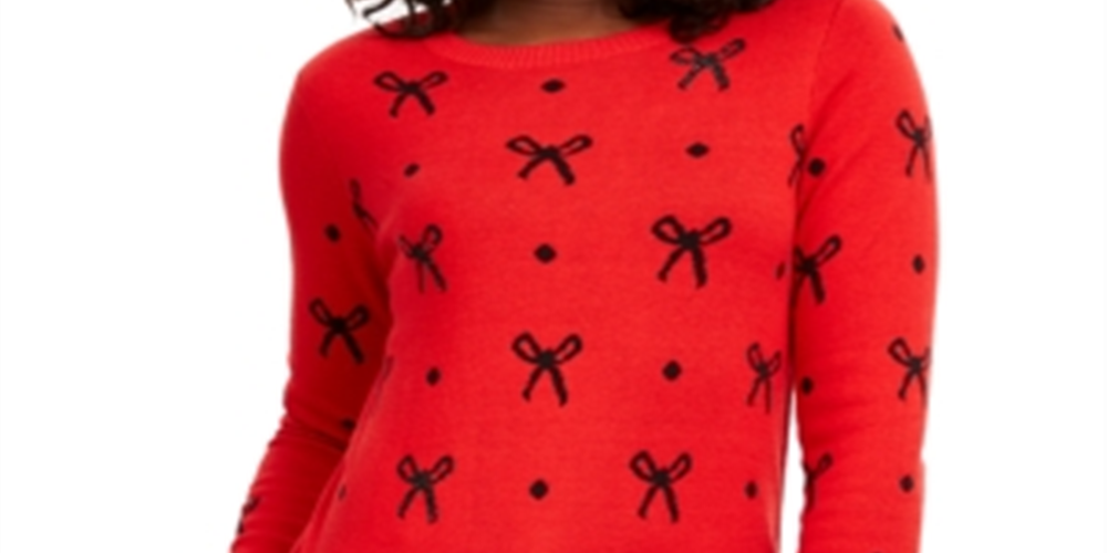 Suéter feminino Charter Club Reese com contas e laço pontilhado, vermelho, tamanho extragrande