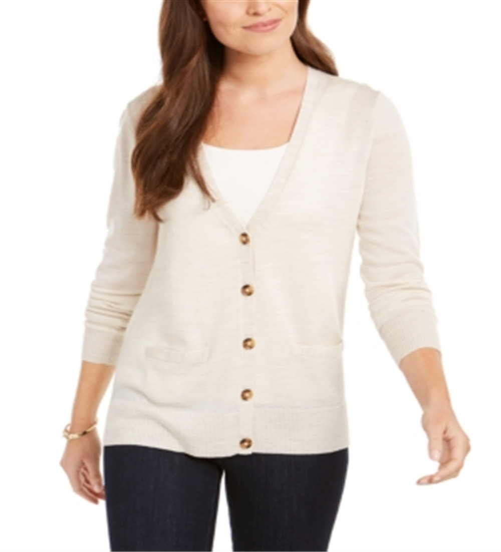 Cardigan feminino de lã merino com decote em V, marrom, tamanho grande, Charter Club