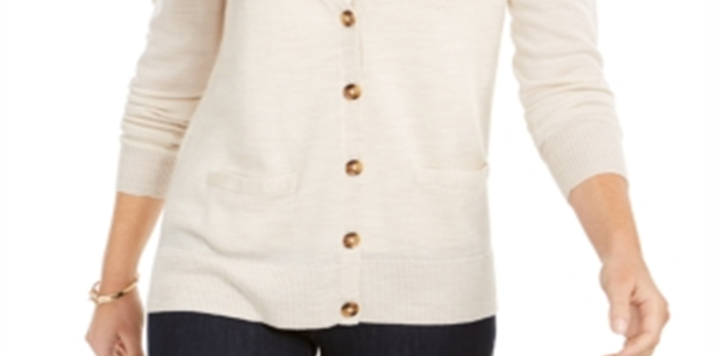 Cardigan feminino de lã merino com decote em V, marrom, tamanho grande, Charter Club