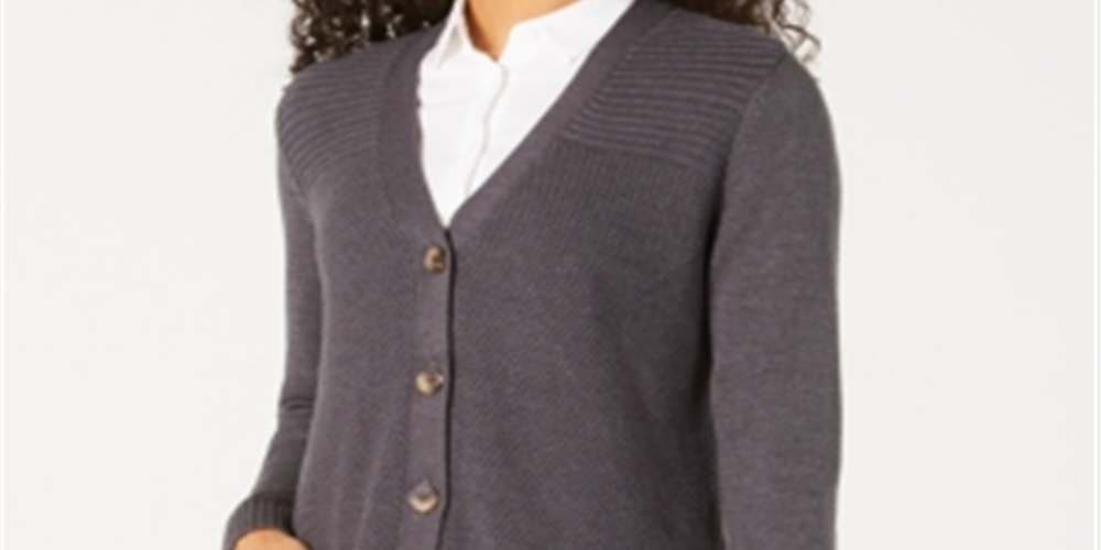 Karen Scott Cardigan Feminino com Botões Frontais e Pontos Mistos, Preto, Tamanho Médio