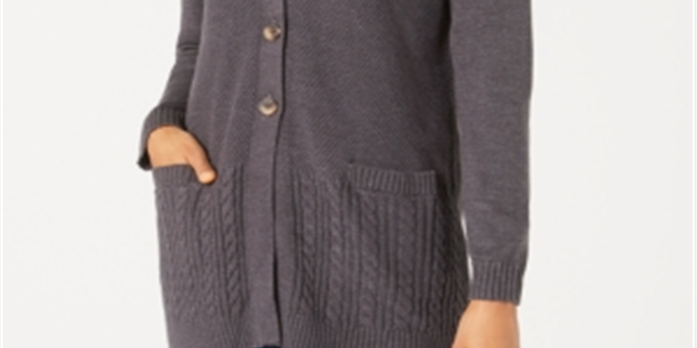 Karen Scott Cardigan Feminino com Botões Frontais e Pontos Mistos, Preto, Tamanho Médio