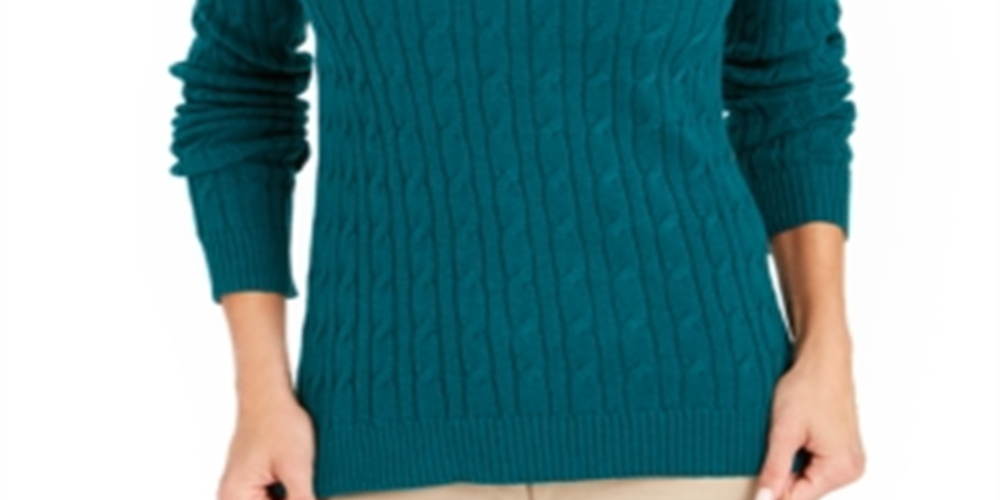 Suéter feminino de gola alta Charter Club Cable, verde, tamanho extragrande