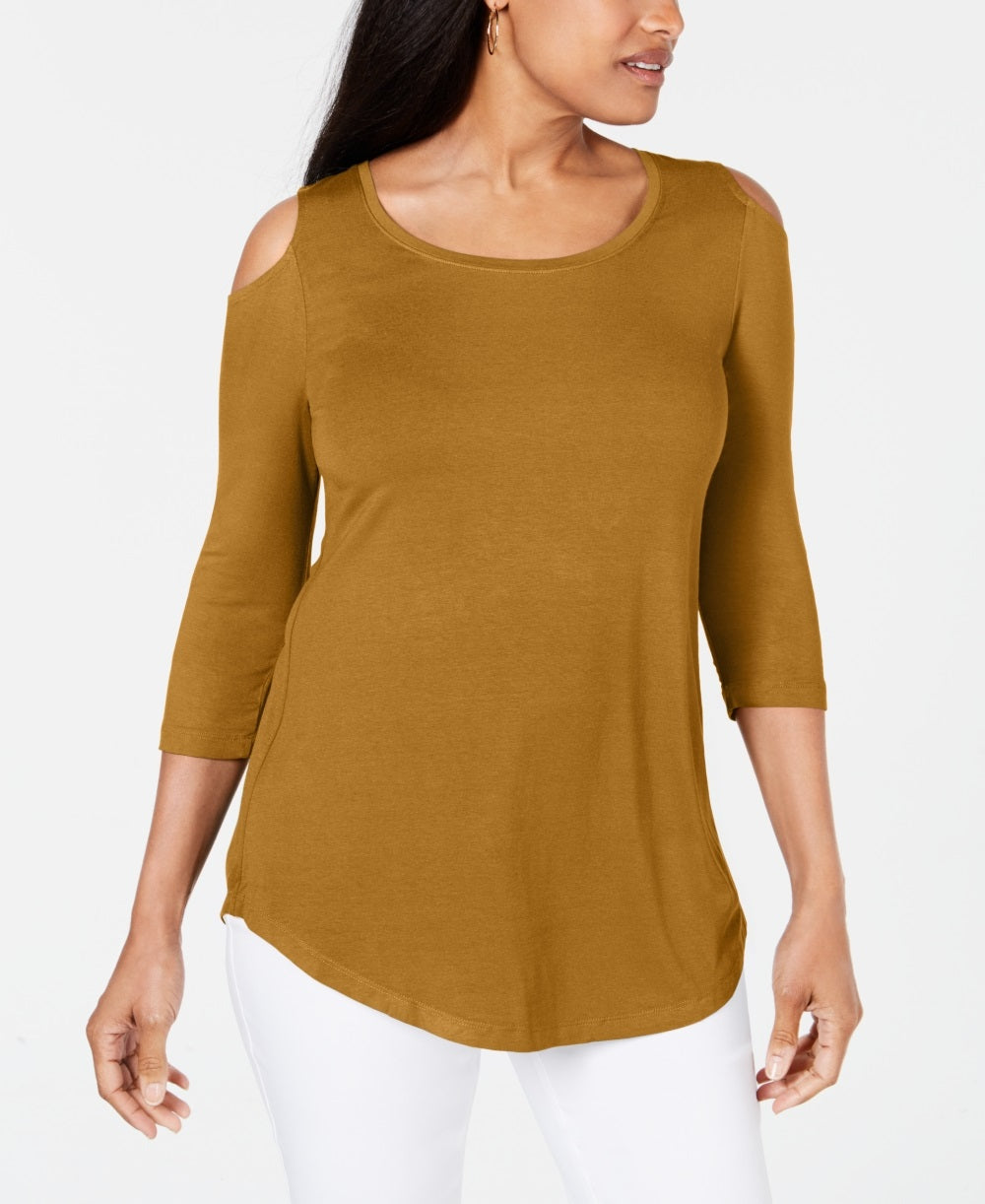 JM Collection Top feminino com ombros descobertos, dourado, tamanho grande