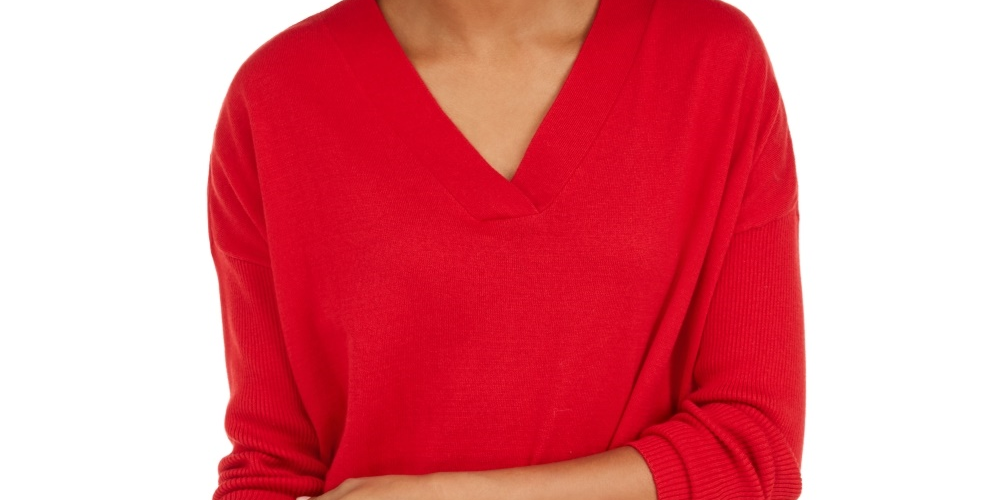 Suéter túnica feminino com decote em V estilo &amp; co, vermelho, tamanho extra pequeno