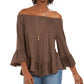 Blusa feminina estilo &amp; co com ombro de fora e manga sino, marrom, tamanho pequeno