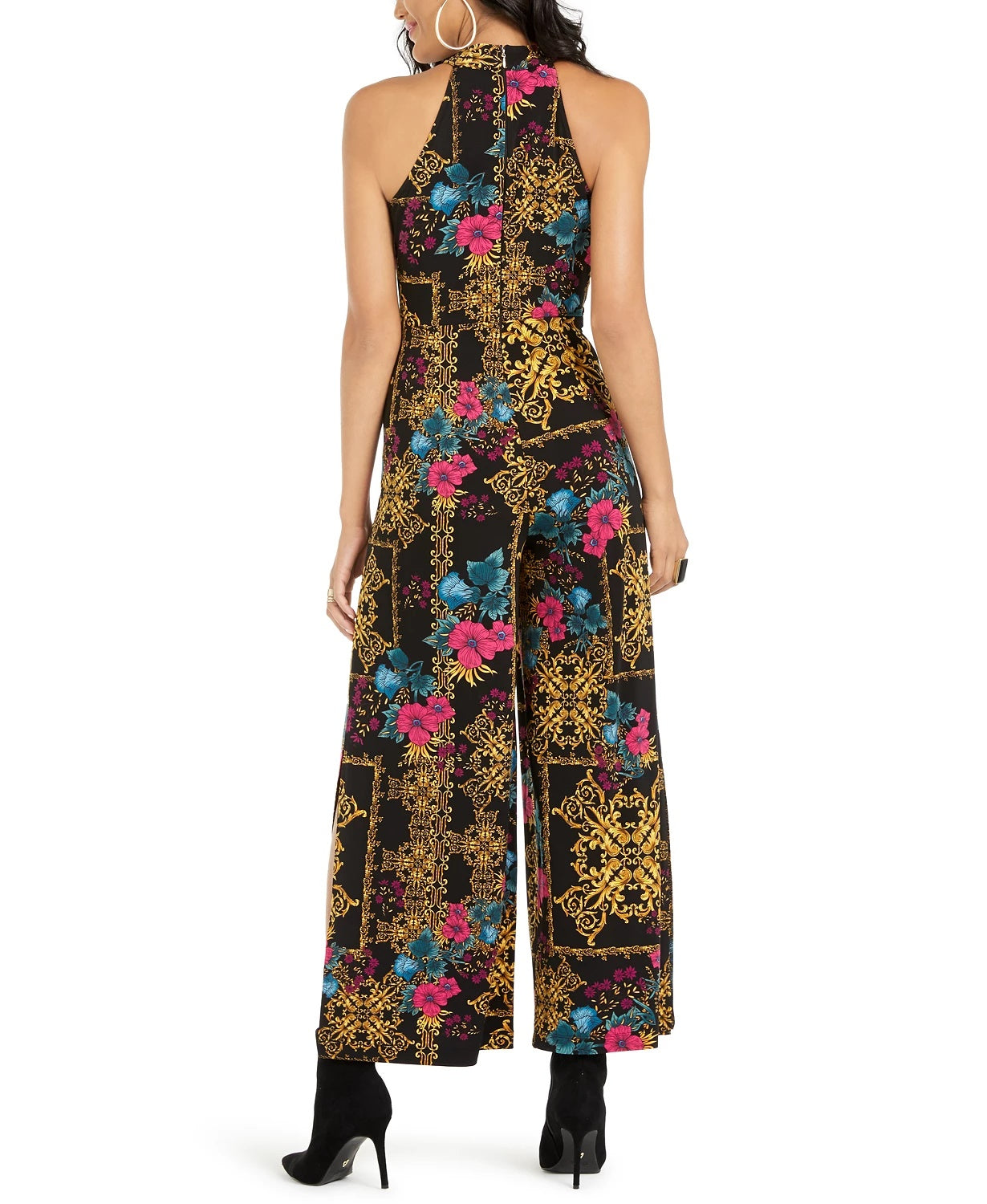 Macacão feminino estampado com decote halter Thalia Sodi, preto, tamanho grande