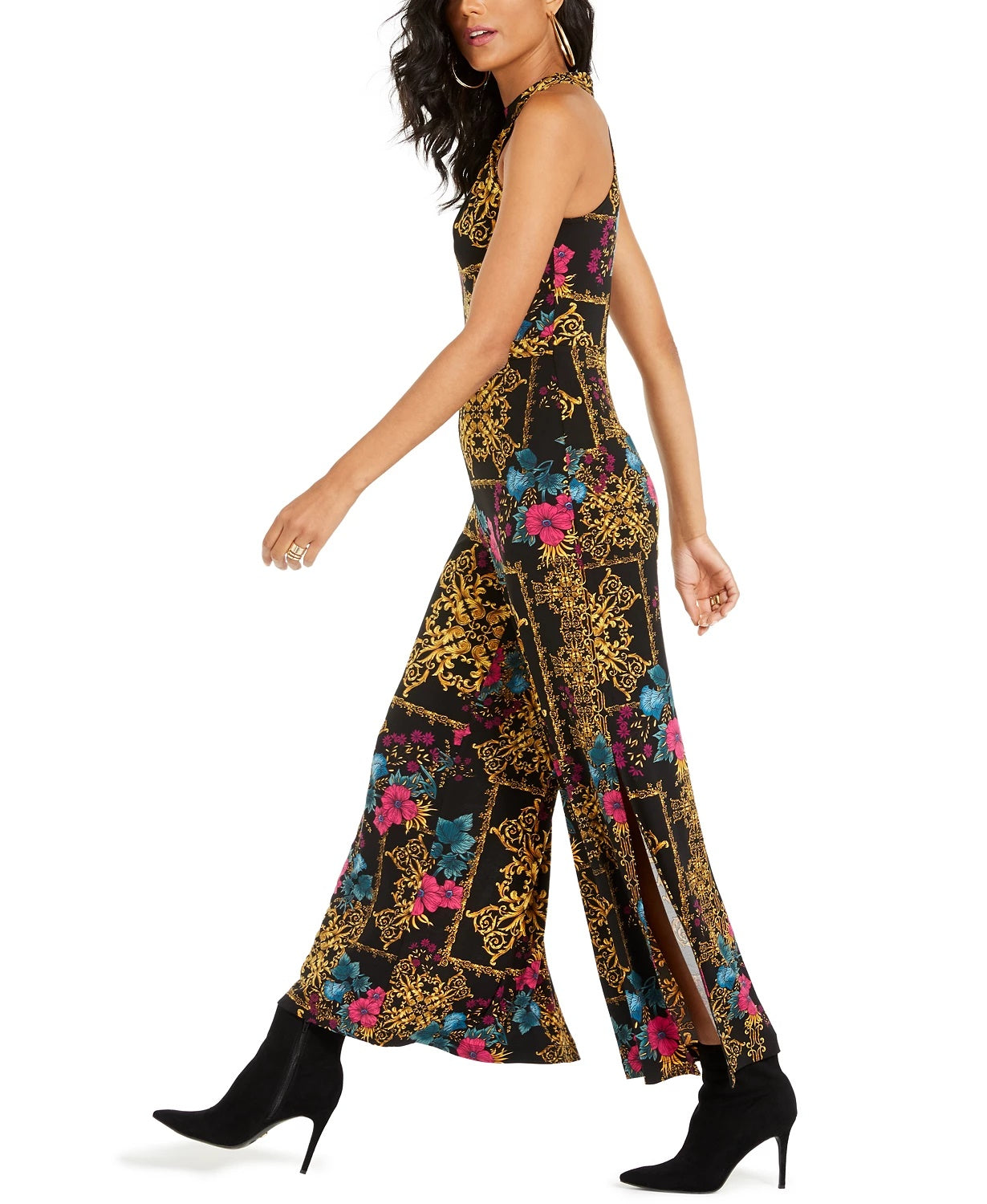 Macacão feminino estampado com decote halter Thalia Sodi, preto, tamanho grande