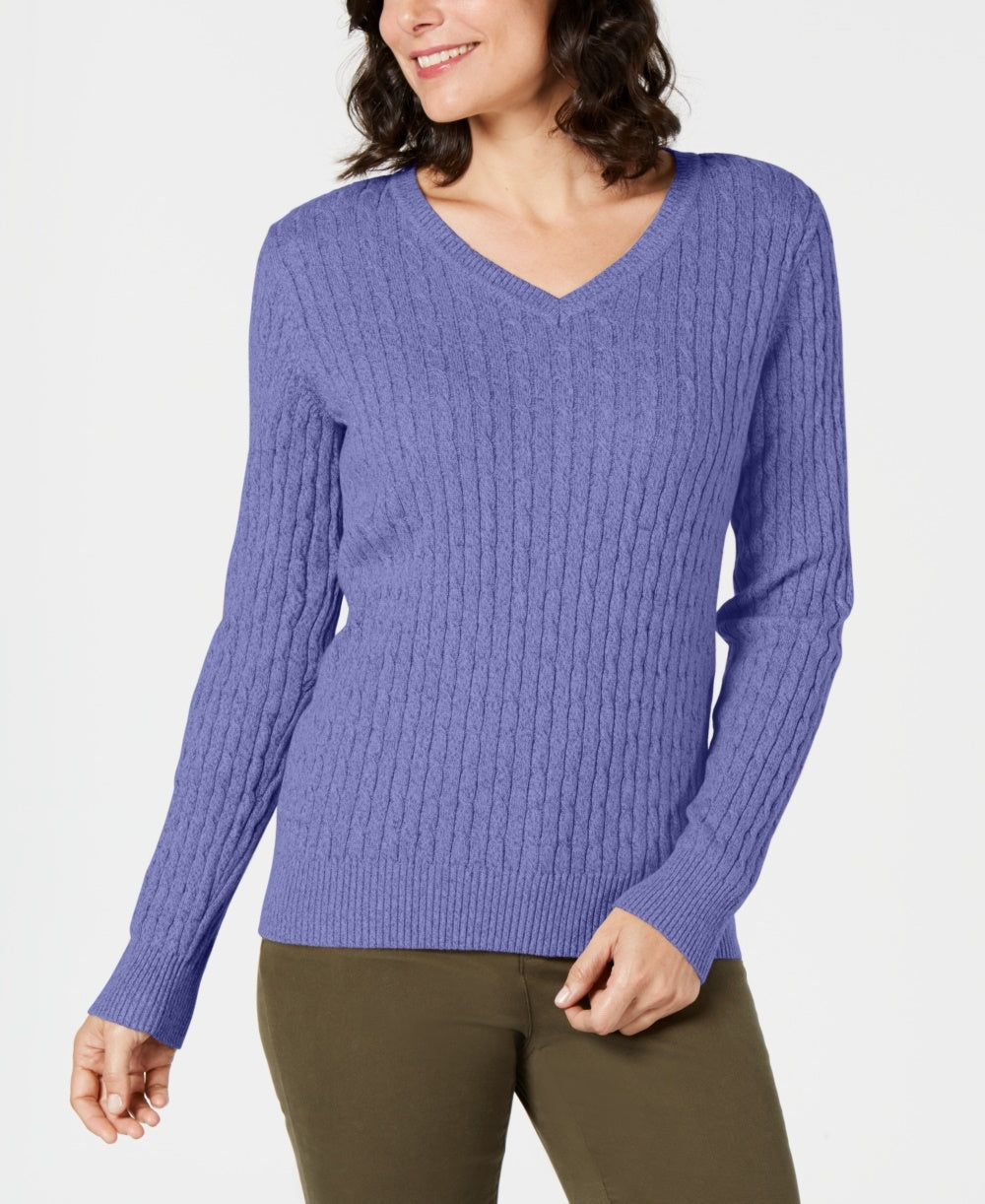Karen Scott Suéter Feminino Petite Cotton Cable Knit Roxo Tamanho P
