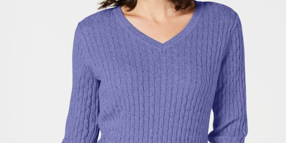 Karen Scott Suéter Feminino Petite Cotton Cable Knit Roxo Tamanho P